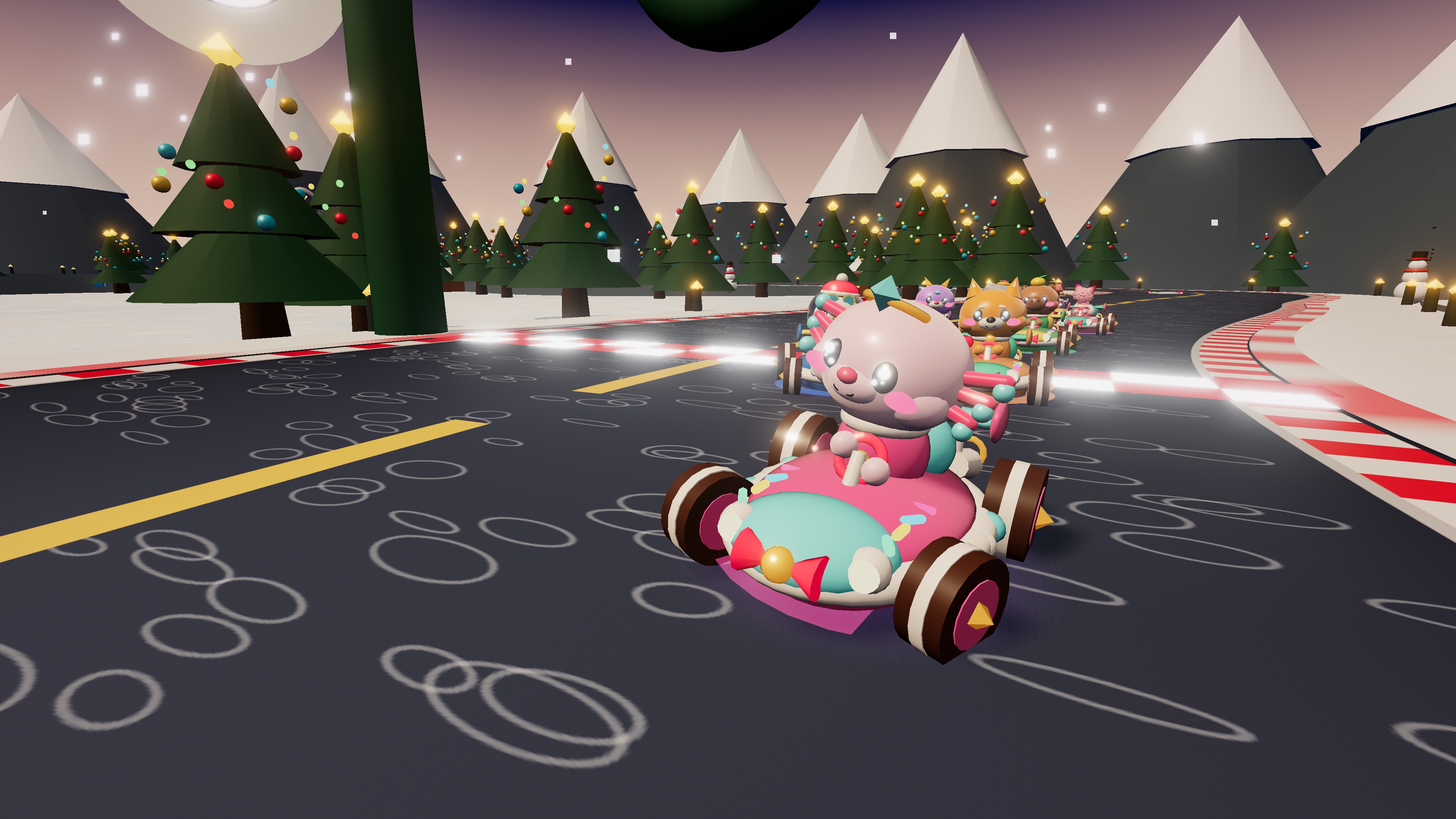Lolly Lap 3D critter karts racing on a twilight circuit